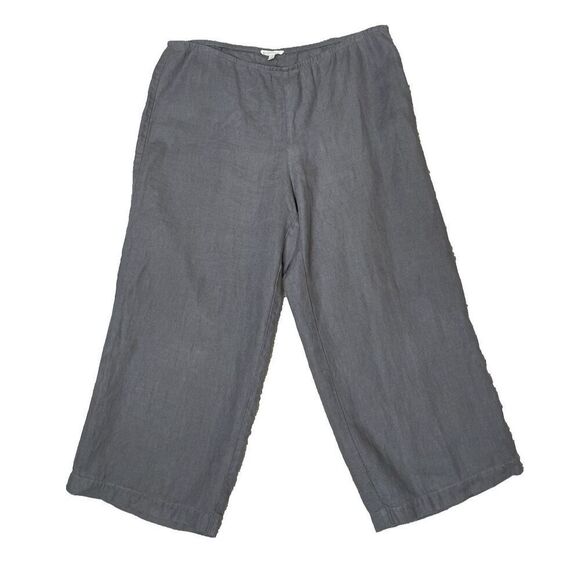 Eileen Fisher Size L 100% Linen Wide-Leg Pants Cropped Gray Elastic Waist Large - Picture 1 of 9